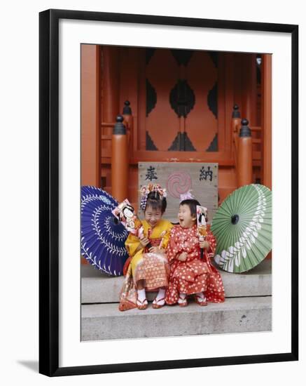 Girls Dressed in Kimono, Shichi-Go-San Festival (Festival for Three, Five, Seven Year Old Children)-null-Framed Photographic Print