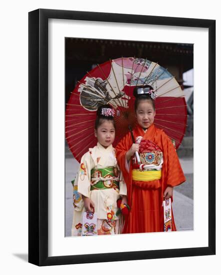 Girls Dressed in Kimono, Shichi-Go-San Festival (Festival for Three, Five, Seven Year Old Children)-null-Framed Photographic Print