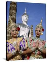 Girls Dressed in Traditional Dancing Costume at Wat Mahathat, Sukhothai, Thailand-Steve Vidler-Stretched Canvas