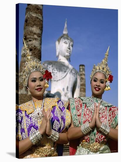 Girls Dressed in Traditional Dancing Costume at Wat Mahathat, Sukhothai, Thailand-Steve Vidler-Stretched Canvas