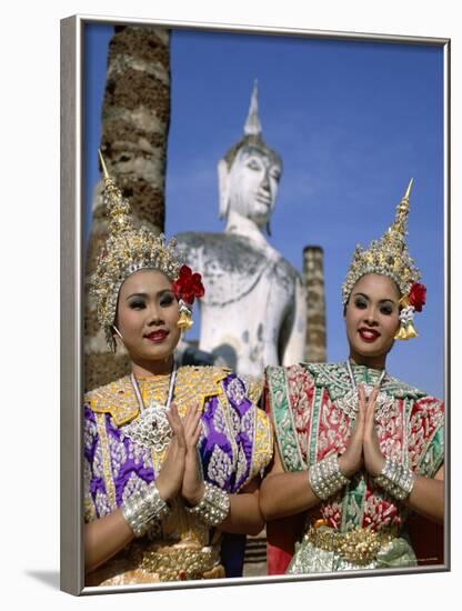 Girls Dressed in Traditional Dancing Costume at Wat Mahathat, Sukhothai, Thailand-Steve Vidler-Framed Photographic Print