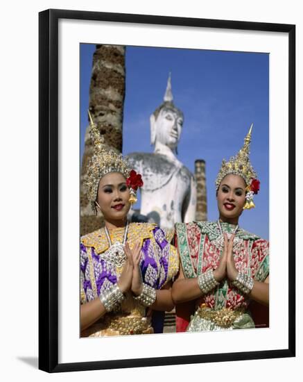 Girls Dressed in Traditional Dancing Costume at Wat Mahathat, Sukhothai, Thailand-Steve Vidler-Framed Photographic Print