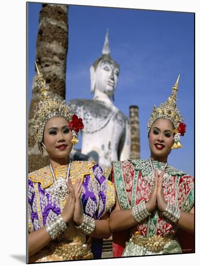 Girls Dressed in Traditional Dancing Costume at Wat Mahathat, Sukhothai, Thailand-Steve Vidler-Mounted Photographic Print