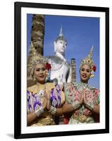 Girls Dressed in Traditional Dancing Costume at Wat Mahathat, Sukhothai, Thailand-Steve Vidler-Framed Photographic Print