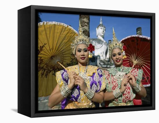 Girls Dressed in Traditional Dancing Costume at Wat Mahathat, SUKhothai, Thailand-Steve Vidler-Framed Stretched Canvas