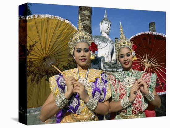 Girls Dressed in Traditional Dancing Costume at Wat Mahathat, SUKhothai, Thailand-Steve Vidler-Stretched Canvas