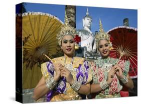 Girls Dressed in Traditional Dancing Costume at Wat Mahathat, SUKhothai, Thailand-Steve Vidler-Stretched Canvas