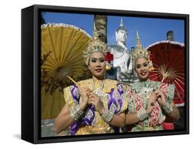 Girls Dressed in Traditional Dancing Costume at Wat Mahathat, SUKhothai, Thailand-Steve Vidler-Framed Stretched Canvas