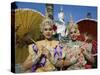 Girls Dressed in Traditional Dancing Costume at Wat Mahathat, SUKhothai, Thailand-Steve Vidler-Stretched Canvas