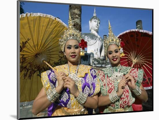 Girls Dressed in Traditional Dancing Costume at Wat Mahathat, SUKhothai, Thailand-Steve Vidler-Mounted Photographic Print