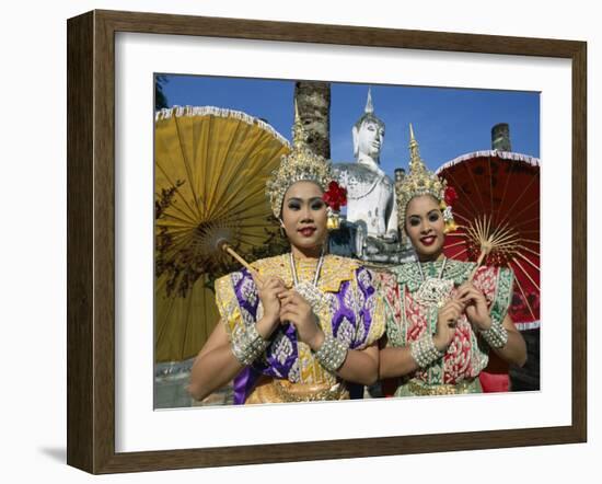 Girls Dressed in Traditional Dancing Costume at Wat Mahathat, SUKhothai, Thailand-Steve Vidler-Framed Photographic Print