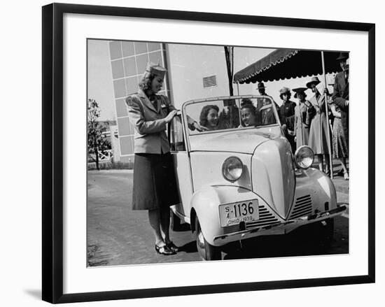 Girls Examining the New Crosley Car at the New York World Fair-null-Framed Premium Photographic Print