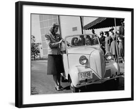 Girls Examining the New Crosley Car at the New York World Fair-null-Framed Premium Photographic Print