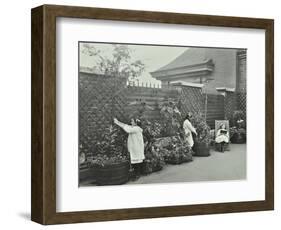 Girls Gardening and Reading in a Roof Top Garden, White Lion Street School, London, 1912-null-Framed Photographic Print