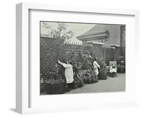 Girls Gardening and Reading in a Roof Top Garden, White Lion Street School, London, 1912-null-Framed Photographic Print