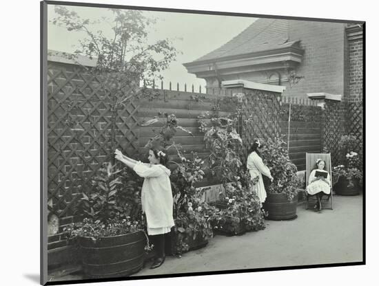 Girls Gardening and Reading in a Roof Top Garden, White Lion Street School, London, 1912-null-Mounted Photographic Print