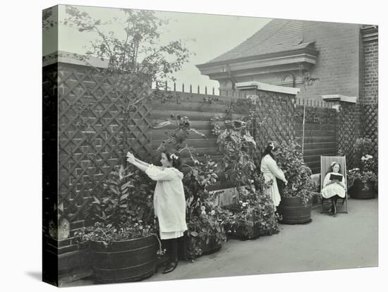 Girls Gardening and Reading in a Roof Top Garden, White Lion Street School, London, 1912-null-Stretched Canvas