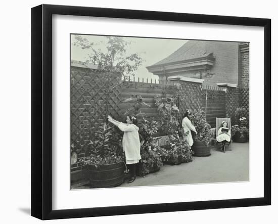 Girls Gardening and Reading in a Roof Top Garden, White Lion Street School, London, 1912-null-Framed Photographic Print