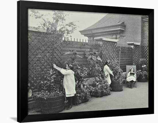 Girls Gardening and Reading in a Roof Top Garden, White Lion Street School, London, 1912-null-Framed Photographic Print