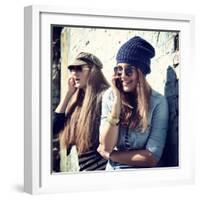 Girls Having Fun Together Outdoors and Calling Smart Phone-khorzhevska-Framed Photographic Print