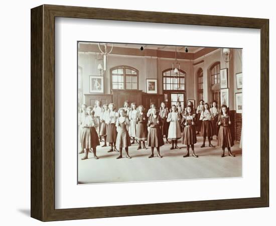 Girls Holding Indian Clubs, Cromer Street School/ Argyle School, St Pancras, London, 1906-null-Framed Photographic Print