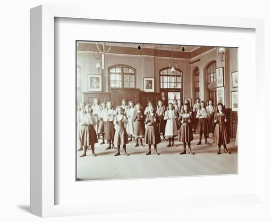 Girls Holding Indian Clubs, Cromer Street School/ Argyle School, St Pancras, London, 1906-null-Framed Photographic Print