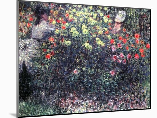 Girls in a Solid Mass of Dahlias, 1875-Claude Monet-Mounted Giclee Print