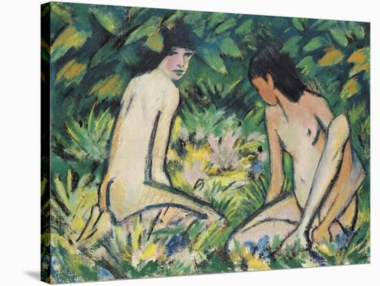Girls in the Open Air (Pastel on Canvas)-Otto Muller or Mueller-Stretched Canvas