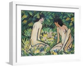 Girls in the Open Air (Pastel on Canvas)-Otto Muller or Mueller-Framed Giclee Print