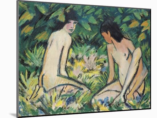 Girls in the Open Air (Pastel on Canvas)-Otto Muller or Mueller-Mounted Giclee Print