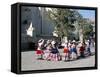 Girls in Traditional Local Dress Dancing in Square at Yanque Village, Colca Canyon, Peru-Tony Waltham-Framed Stretched Canvas