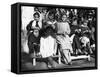 Girls Knitting in Albania Photograph - Albania-Lantern Press-Framed Stretched Canvas