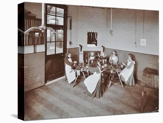 Girls Knitting Socks by Machine at the Elm Lodge School for Blind Girls, London, 1908-null-Stretched Canvas