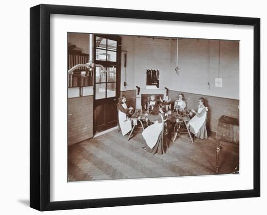 Girls Knitting Socks by Machine at the Elm Lodge School for Blind Girls, London, 1908-null-Framed Premium Photographic Print