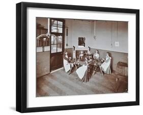 Girls Knitting Socks by Machine at the Elm Lodge School for Blind Girls, London, 1908-null-Framed Premium Photographic Print