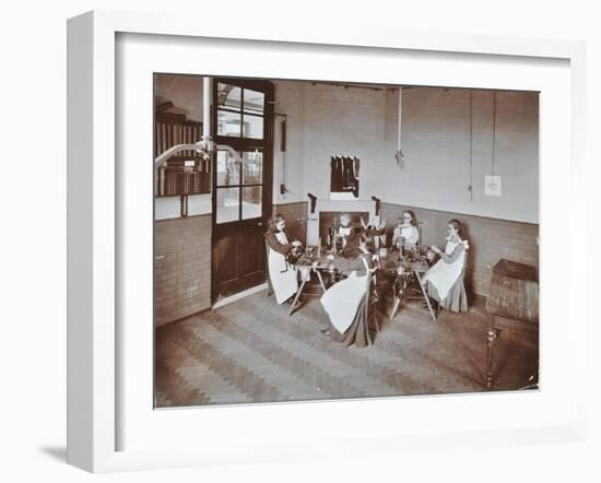 Girls Knitting Socks by Machine at the Elm Lodge School for Blind Girls, London, 1908-null-Framed Photographic Print