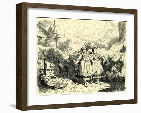 Girls Leading Cattle to the Mountains Switzerland-null-Framed Giclee Print