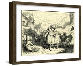 Girls Leading Cattle to the Mountains Switzerland-null-Framed Giclee Print