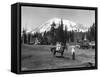Girls on a horse at Mount Rainier National Park Photograph - Seattle, WA-Lantern Press-Framed Stretched Canvas