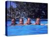 Girls on Float in Pool-Mark Gibson-Stretched Canvas