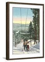 Girls on Skis Riding Tow Rope-null-Framed Art Print