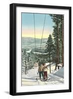 Girls on Skis Riding Tow Rope-null-Framed Art Print