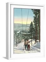 Girls on Skis Riding Tow Rope-null-Framed Art Print