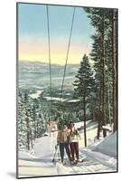 Girls on Skis Riding Tow Rope-null-Mounted Art Print