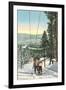 Girls on Skis Riding Tow Rope-null-Framed Art Print