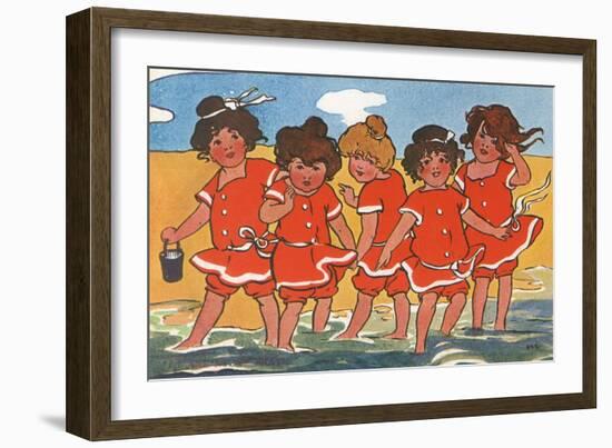 Girls Padding in the Sea-Hilda Dix Sandford-Framed Art Print