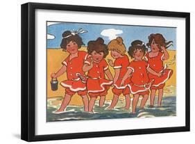 Girls Padding in the Sea-Hilda Dix Sandford-Framed Art Print