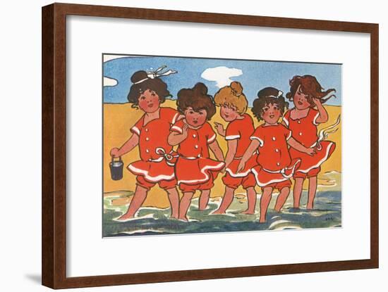 Girls Padding in the Sea-Hilda Dix Sandford-Framed Art Print