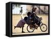 Girls Play on a Bike in Jammu, India-null-Framed Stretched Canvas