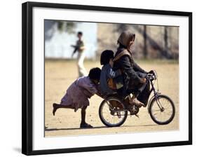 Girls Play on a Bike in Jammu, India-null-Framed Photographic Print